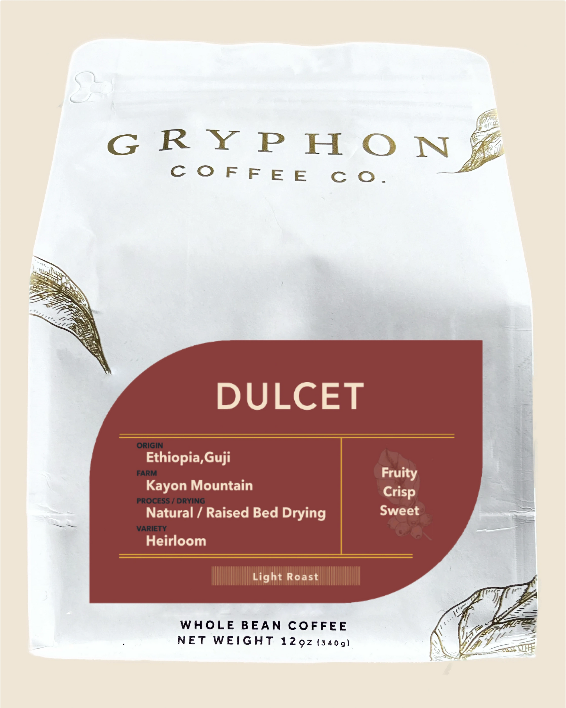 Gryphon Coffee Co. Dulcet coffee bag on a beige background